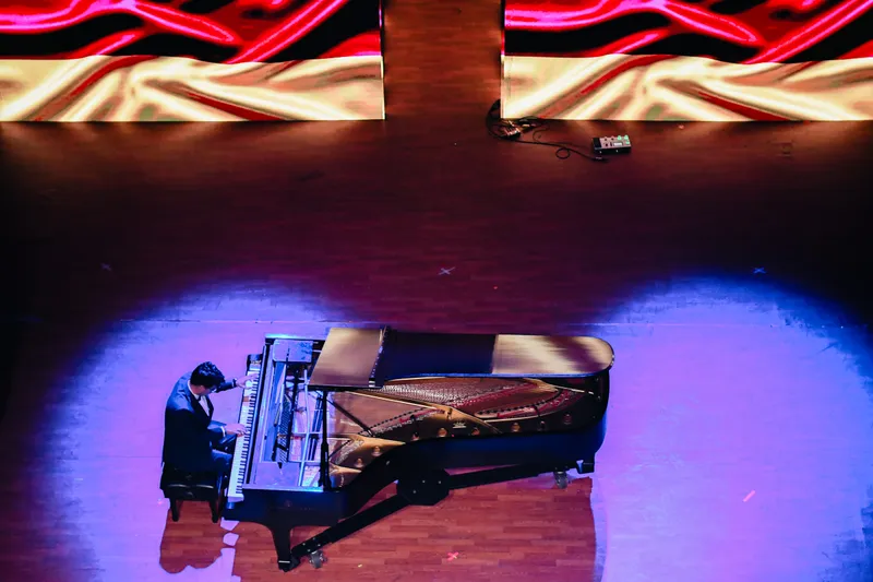 Artista musical en escena durante un concierto en Ibagué.